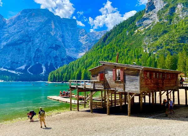 Jezioro Braies Alpach Włoskich — Zdjęcie stockowe