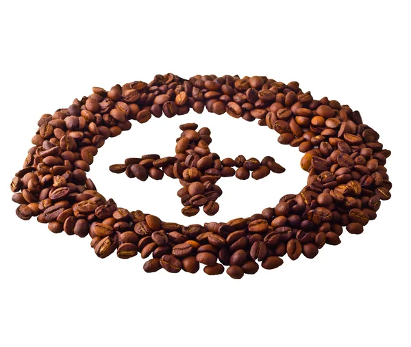 Pohled "plus" v kruhu ze zrnkové kávy — Stock fotografie