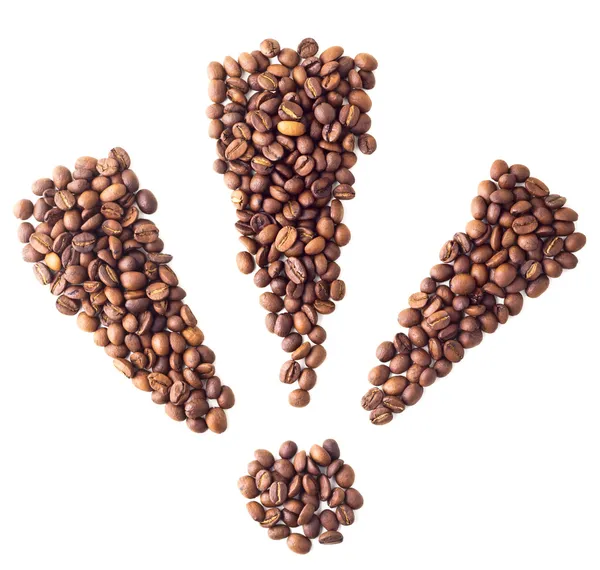 Dreifaches Ausrufezeichen aus Kaffeebohnen — Stockfoto