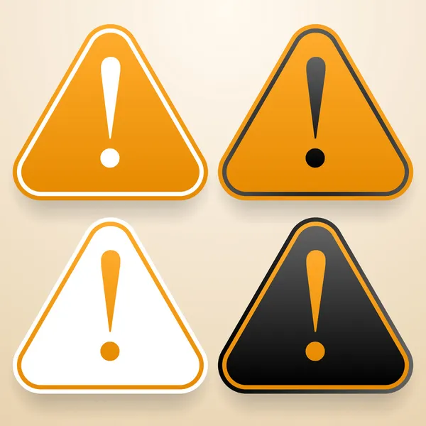 Set of triangular signs of danger of white, black and orange color. Warning sign — Stock Vector