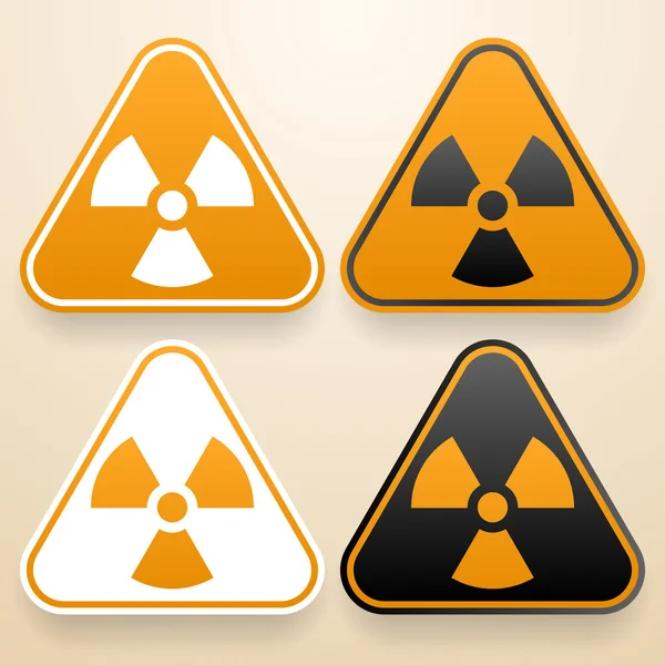 Σύνολο τριγωνικό σημάδια κινδύνου της λευκό, μαύρο και πορτοκαλί χρώμα. ακτινοβολία προειδοποιητικό σήμα — Διανυσματικό Αρχείο