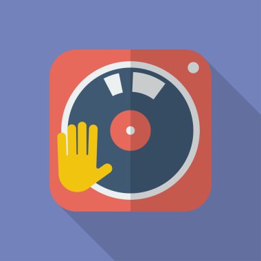 DJ pikap simgesi. Uzun bir gölge ile modern düz stil