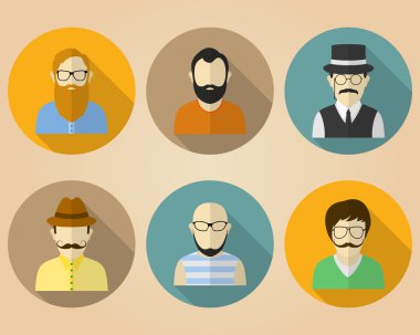 erkek avatarları veya sosyal ağlar için ikonlar kümesi. Modern düz renkli stil.