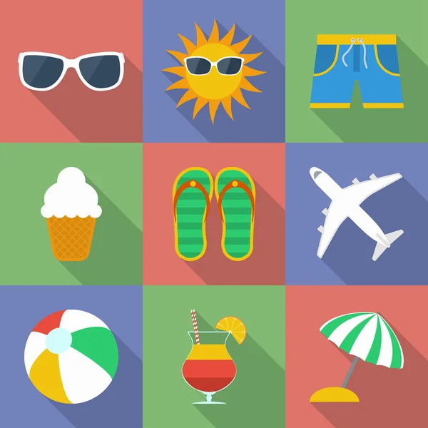 Set di icone del tema di viaggio estivo. Stile piatto moderno con una lunga ombra . — Vettoriale Stock