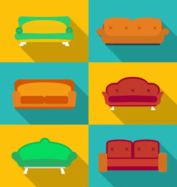 Icon set of Sofas. Modern flat style with a long shadow — Stock Vector