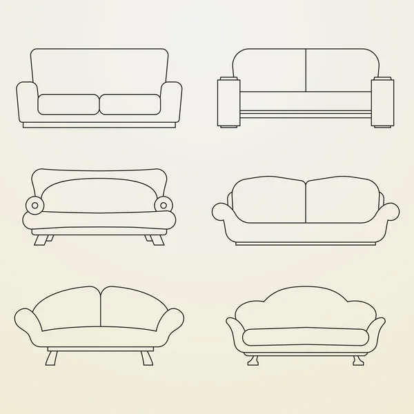 Набір іконок з диванами. Тонка лінія стилю — стоковий вектор