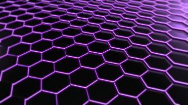 Soyut fütüristik altıgen parıltılı neon yüzey, yapı.