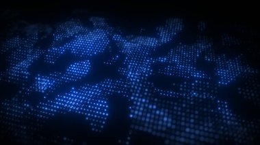 Yüzeyde ışıldayan parlak parçacıklar. Fraktal arka plan. Izgara, noktalar ağı