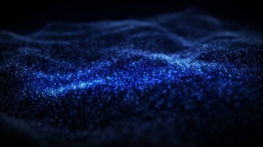 Soyut akış pürüzsüz yüzey, yanıp sönen parçacıklardan fraktal dalgalar arka plan. Izgara, noktalar ağı.
