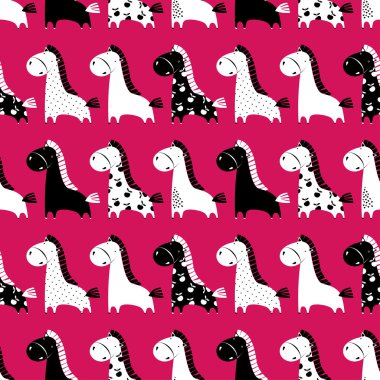 atları ile şirin komik seamless modeli. vektör arka plan ile 