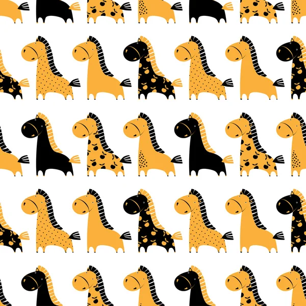 Cute funny seamless pattern with horses. Vector background with — Stock Vector