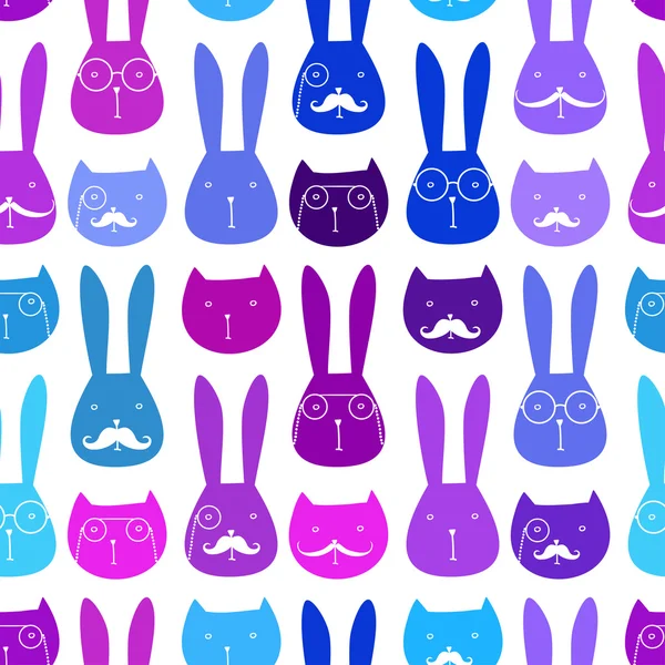 귀여운 토끼와 고양이 완벽 한 패턴 — 스톡 벡터