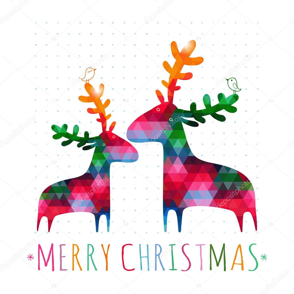 christmas card with colorful deers