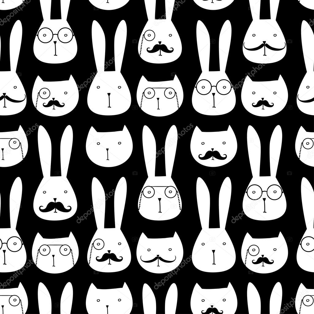 seamless pattern with cute rabbits and cats