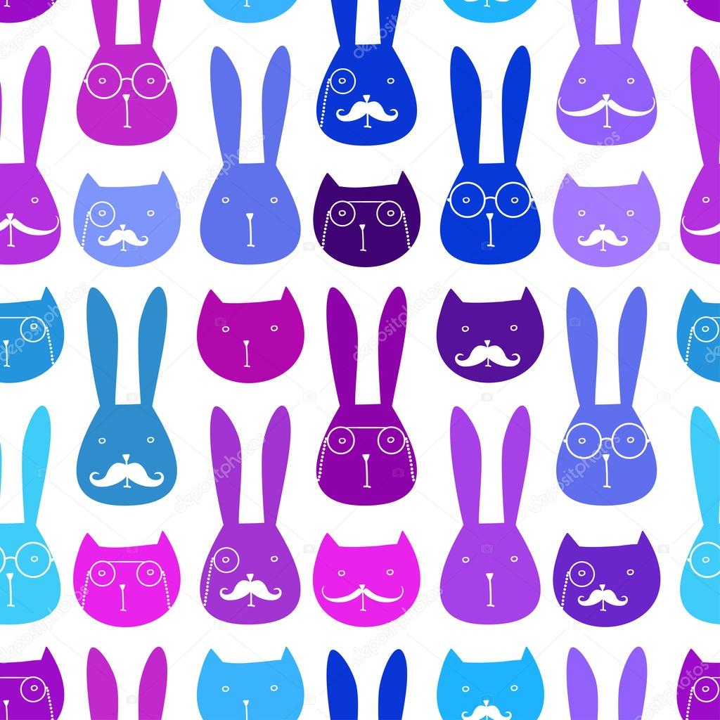 seamless pattern with cute rabbits and cats