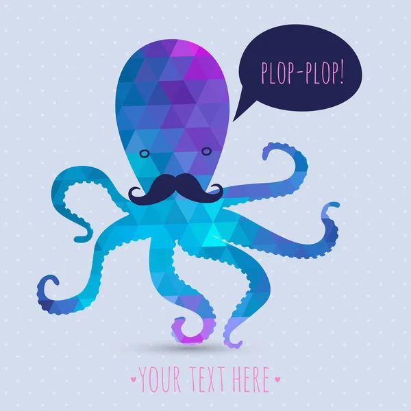 Carte postale avec pieuvre mignonne. carte hipster. moustaches — Image vectorielle