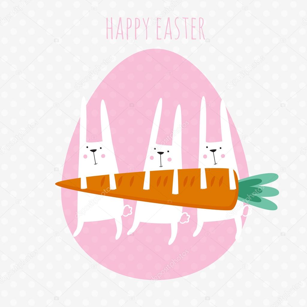 Happy easter greeting card. Vector illustration with cute rabbit