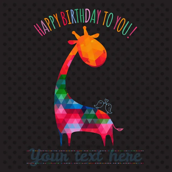 Tarjeta de felicitación con linda jirafa colorida. Feliz tarjeta de cumpleaños. v) — Vector de stock