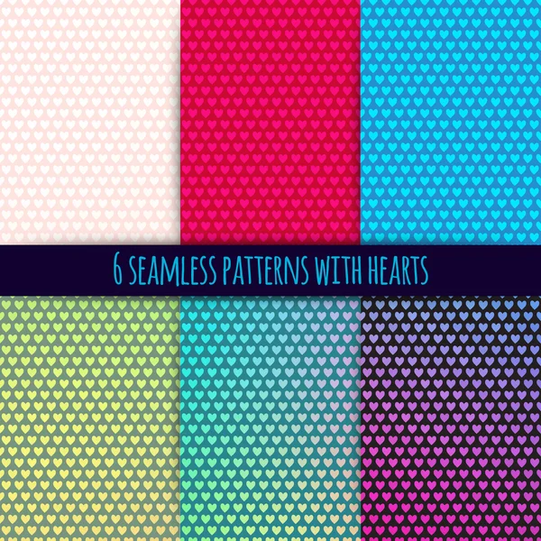 6 vektor sømløse mønstre med hjerter – Stock-vektor