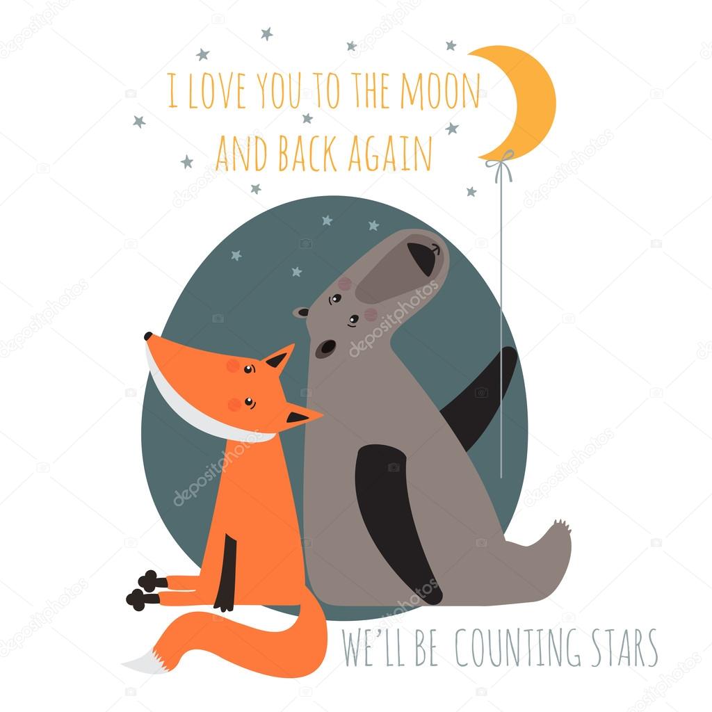greeting card with bear and fox.