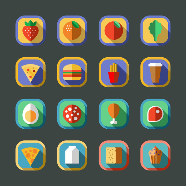 Flat long shadow round food icons