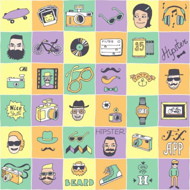 hipster doodle simgeler kümesi