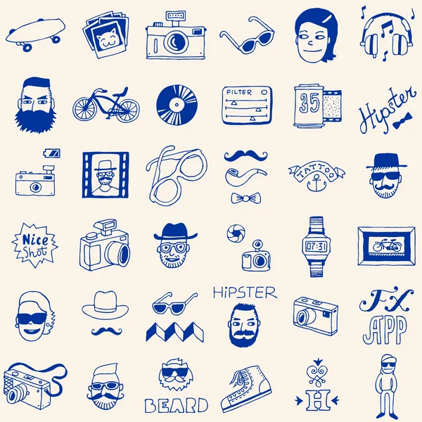 Hipster doodle ikoner set — Stock vektor