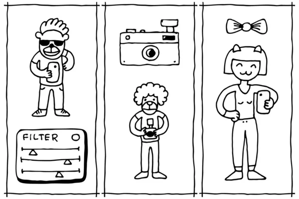 Hipster garabatos selfie — Vector de stock