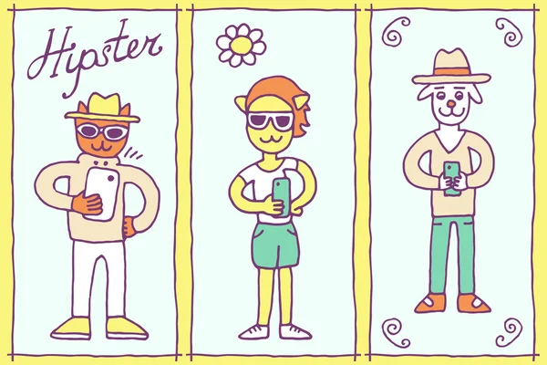 Hipster garabatos selfie colorido en la oscuridad — Vector de stock