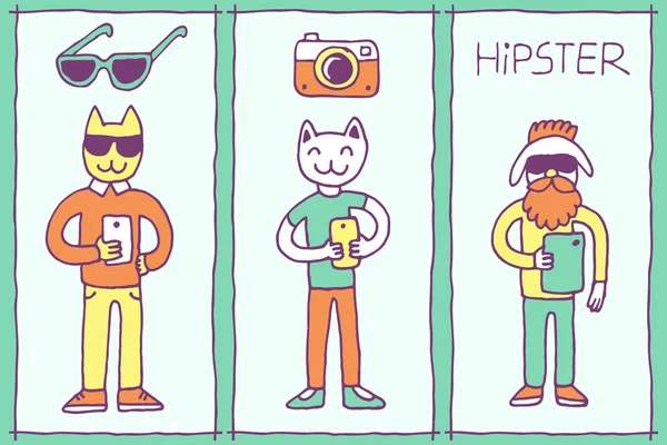 Hipster doodles selfie renkli karanlık — Stok Vektör