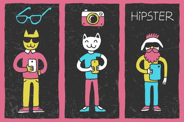 Hipster garabatos selfie colorido en la oscuridad — Vector de stock