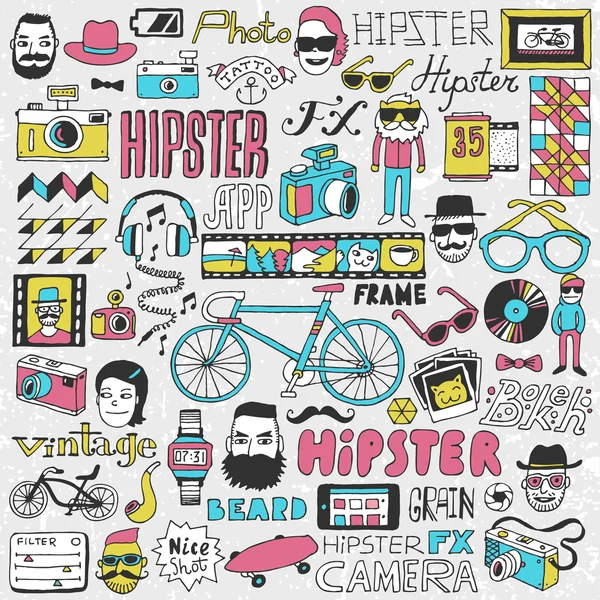 Hipster yaşam tarzı renkli doodle seti — Stok Vektör