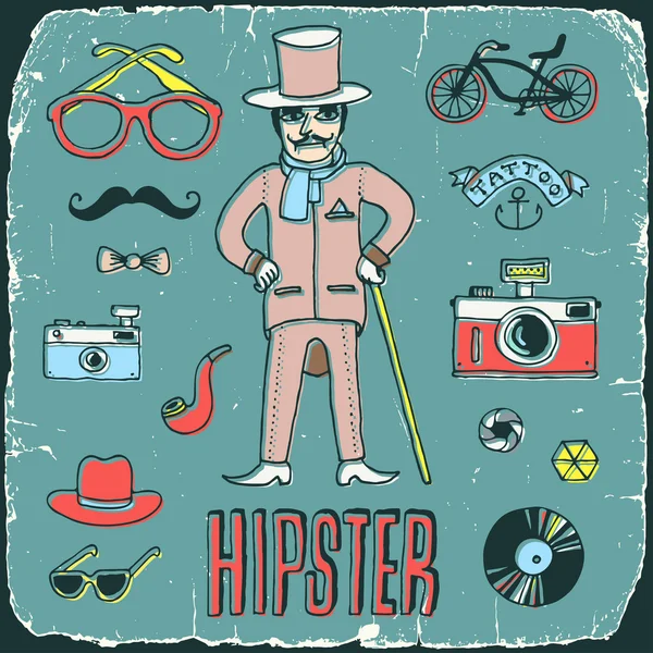 Vintage mister hipster print on old carton card — Stock Vector