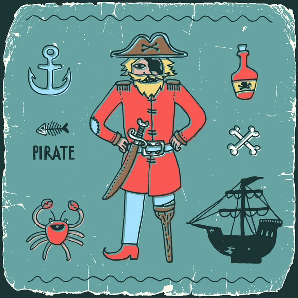 Vintage pirate print on old carton card — Stock Vector