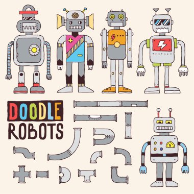 renkli doodle oyuncak robot seti