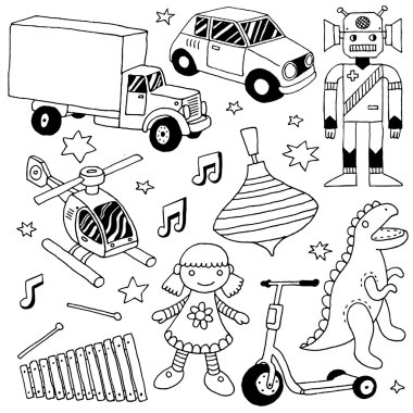elle çizilmiş doodle şirin oyuncak set
