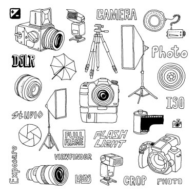 elle çizilmiş film fotoğraf makinesi ayarla