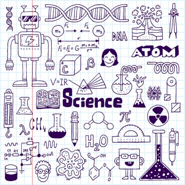 School science doodle set on notebook.