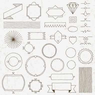 vintage elle çizilmiş tasarım öğeleri kümesi