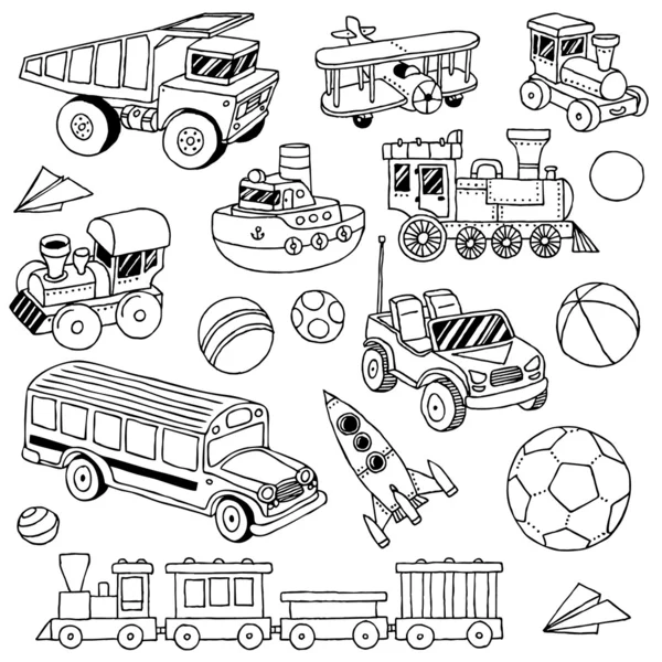 Hand drawn cute doodle toys set — Stock Vector