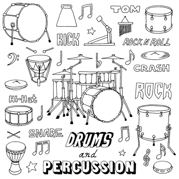 Tambores e ilustração de percussão . — Vetor de Stock