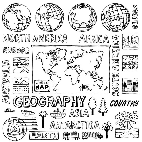 Doodles de geografia . — Vetor de Stock