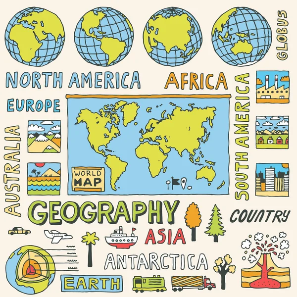 Geografi doodles. — Stock vektor