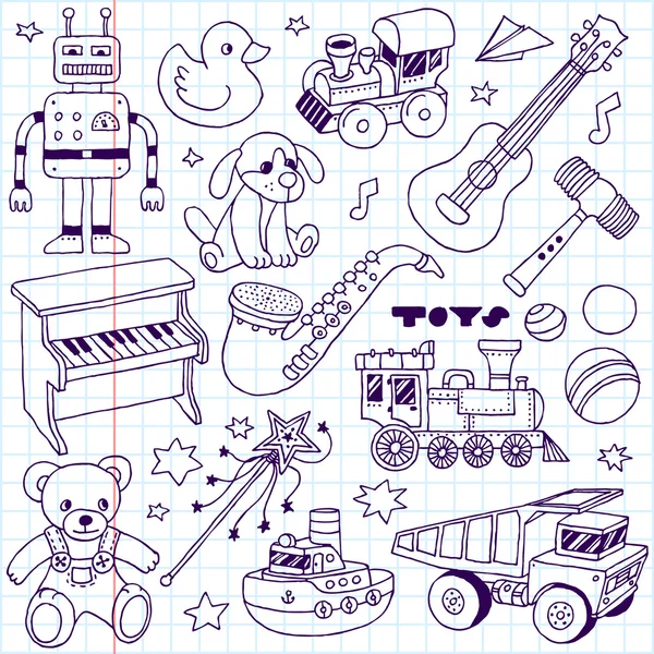 Ensemble de jouets dessinés à la main — Image vectorielle