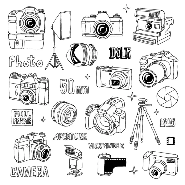 Handgezeichnete fotografische Doodles Set — Stockvektor