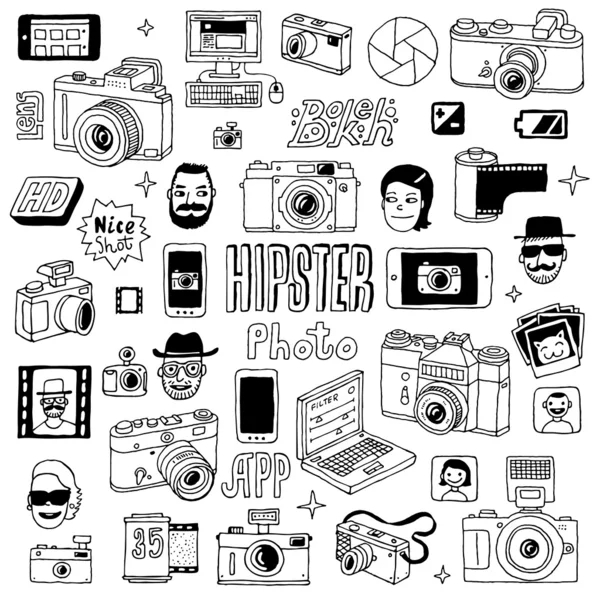 Hand drawn photographic doodles set — Stock Vector