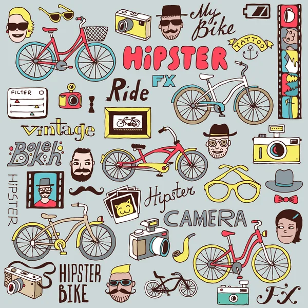 Hipsters and bikes set. — Stock Vector