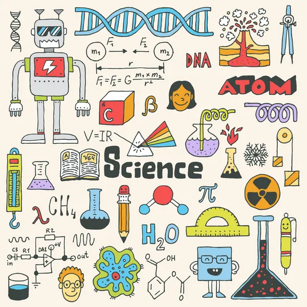 Escuela de ciencia doodle conjunto — Archivo Imágenes Vectoriales