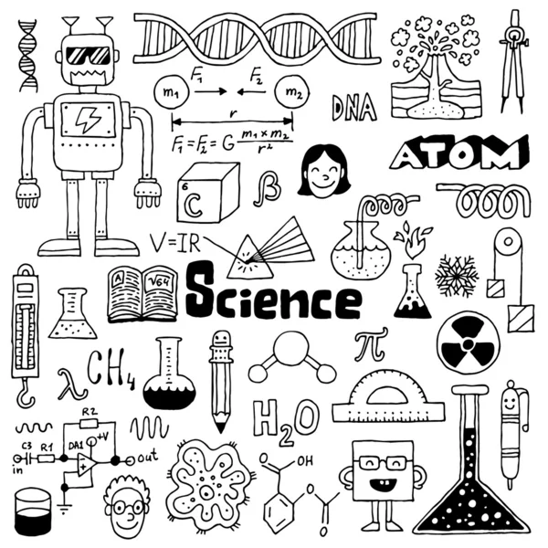 Garabatos de ciencias escolares — Vector de stock