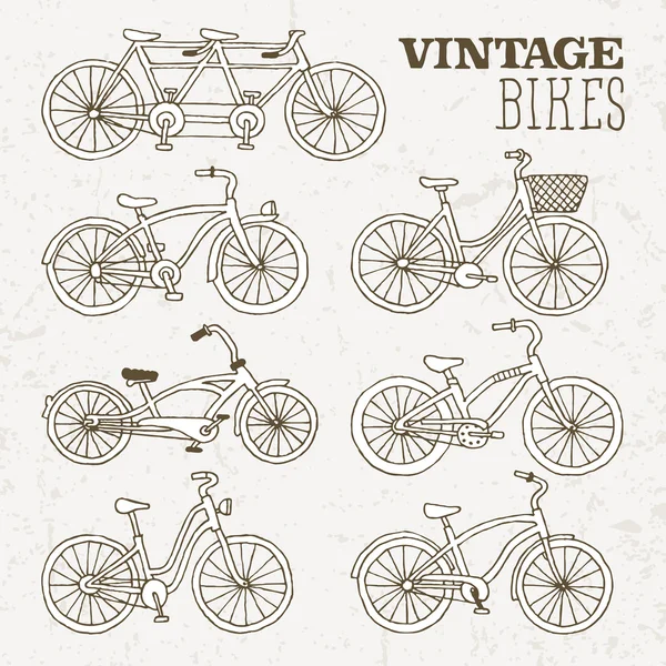 Vintage bikes doodle set — Stock Vector